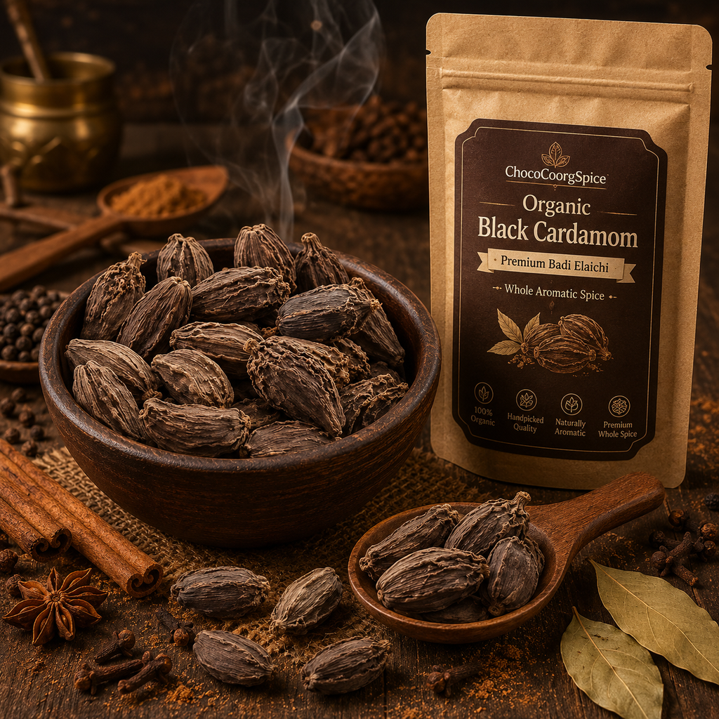 Organic Black Cardamom - Organic Badi Elaichi - Coorg Spices