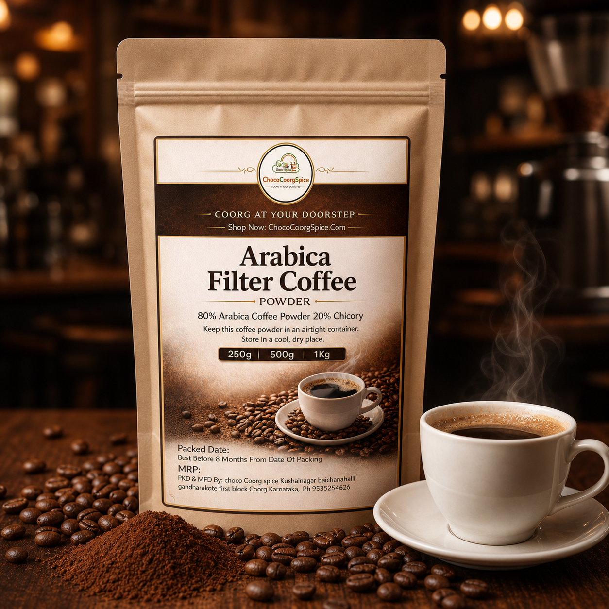 Coorg Arabica Filter Coffee Powder (20% Chicory) - From Coorg Coffee