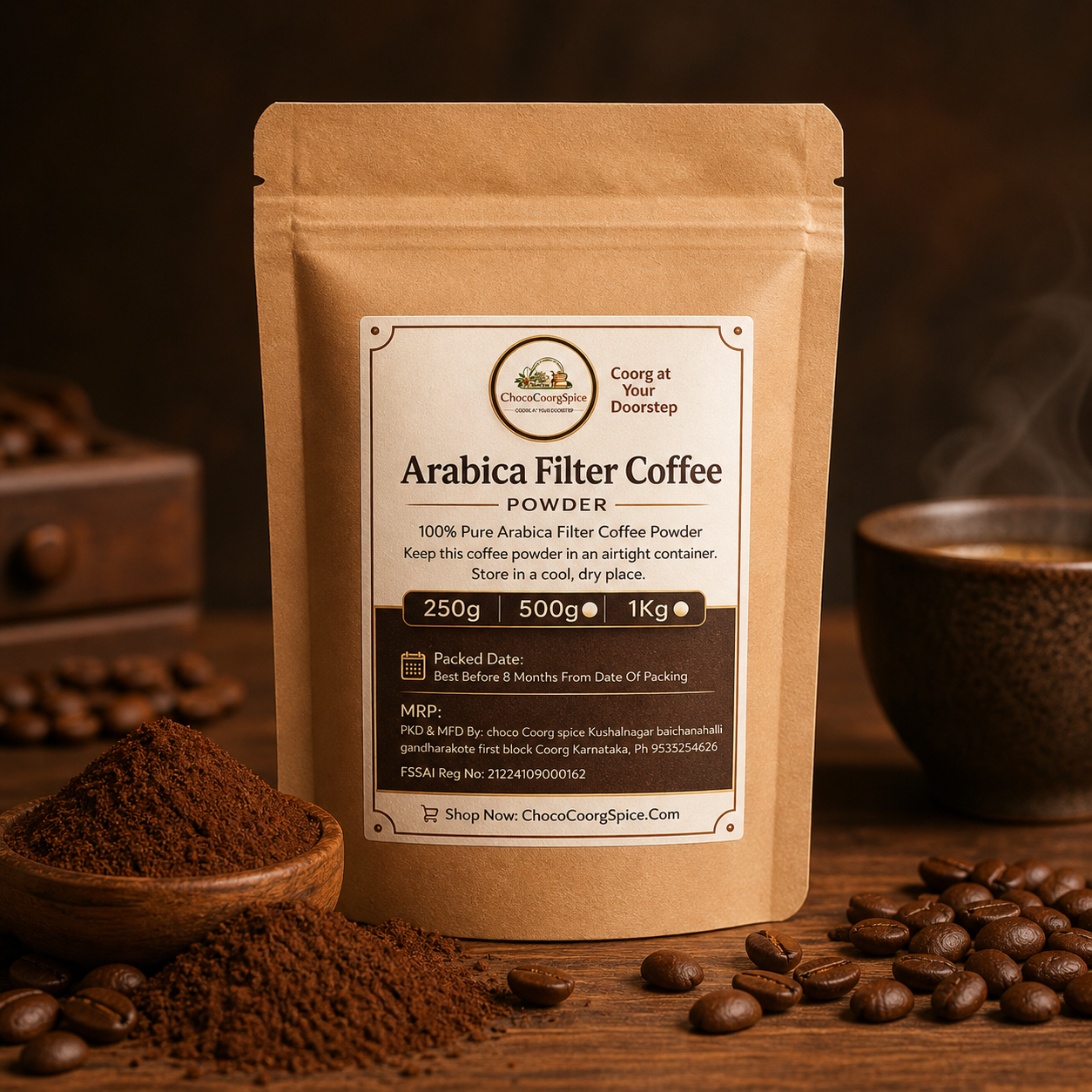 Coorg Pure Arabica Filter Coffee Powder (Without Chicory) -  From Coorg Coffee