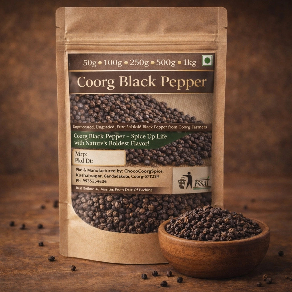 Black Pepper Organic and Bold  - Coorg Black Pepper - Coorg Natural Spices - Coorg Spices
