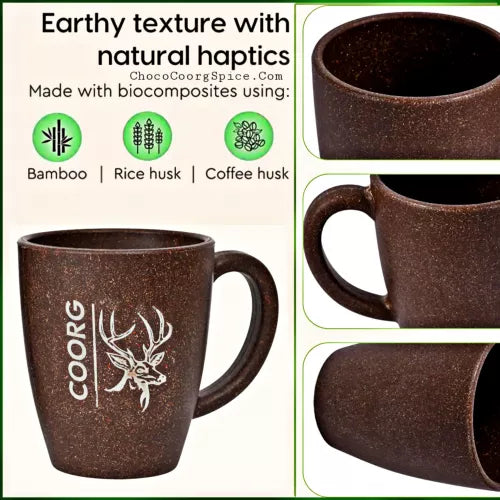 Coorg Coffee Bean Eco Mug- 300ml Unbreakable Mug | Sustainable Bamboo and Coffee Husk Mug