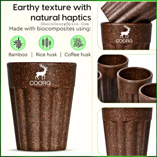 Coorg Coffee Bean Eco Cups - 100ml Unbreakable Coffee Bean Mug | Bamboo and Coffee Husk Mug