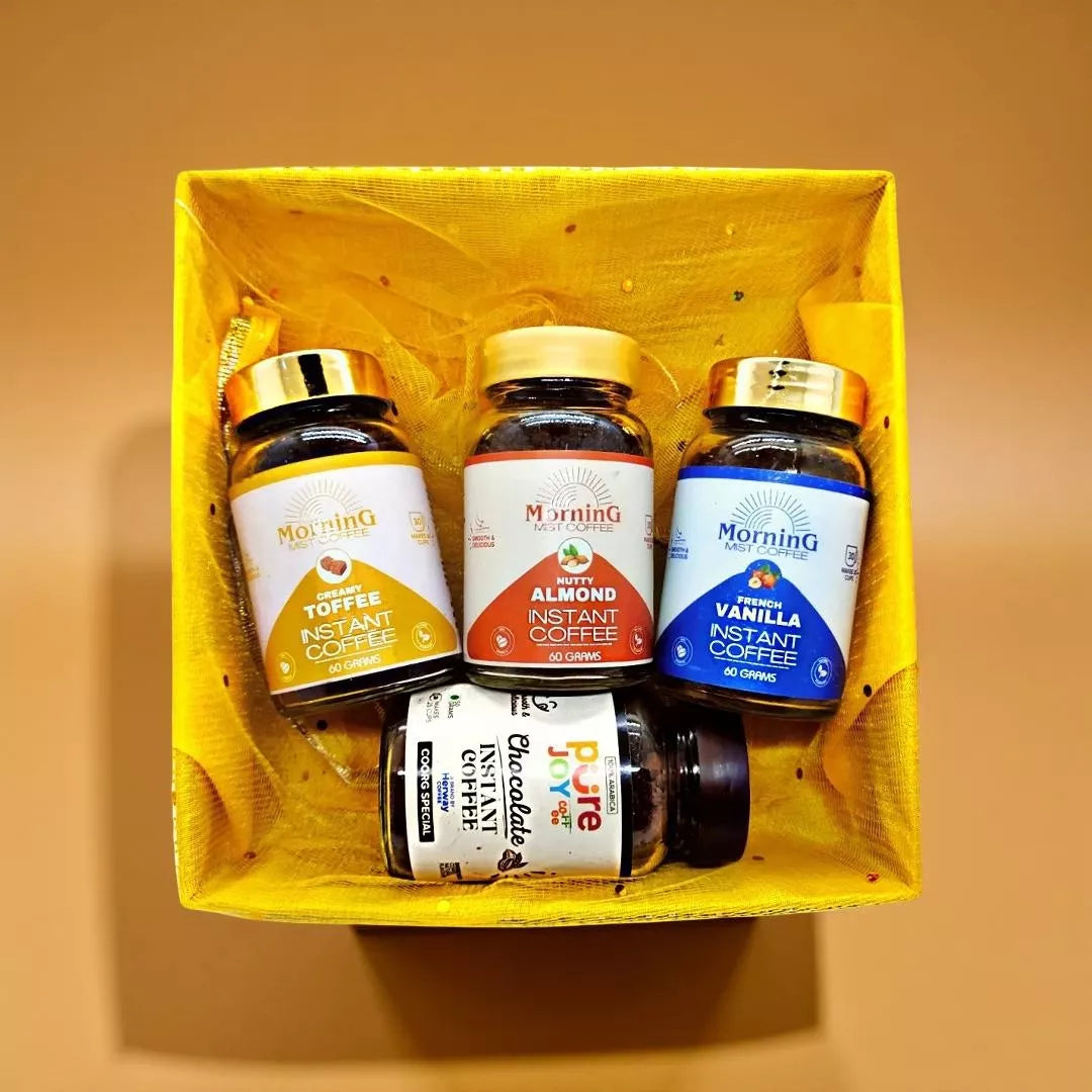 Coorg Flavor Coffee Gift Hamper – Almond, Vanilla, Toffee & Chocolate (60g Each)