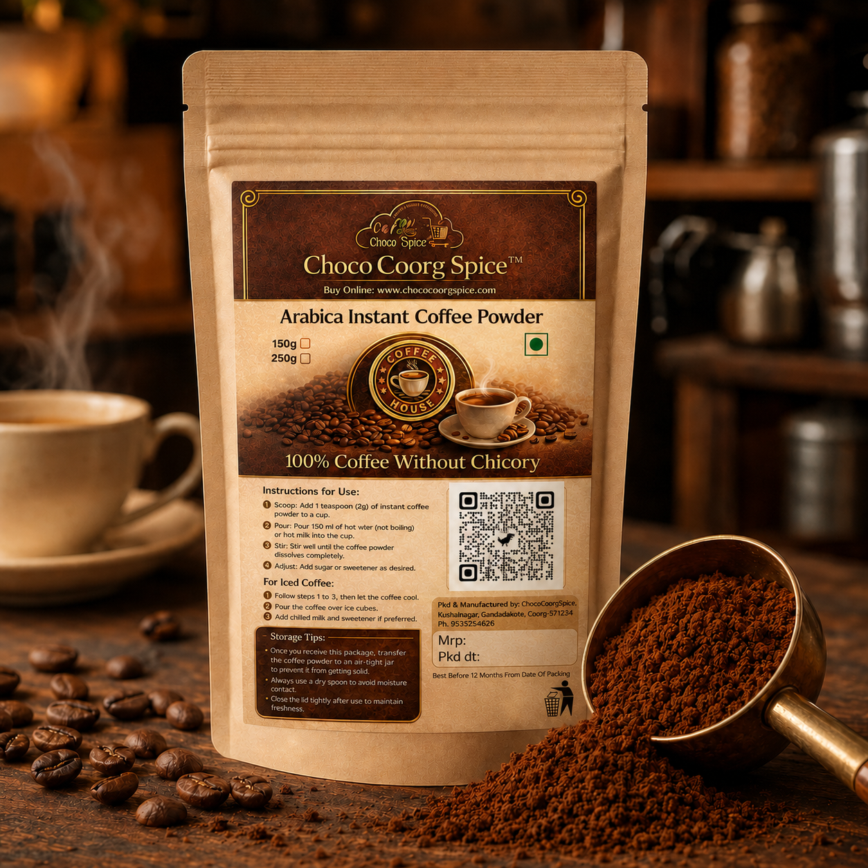 Coorg Pure Arabica Instant Coffee Powder Without Chicory - Coorg Coffee