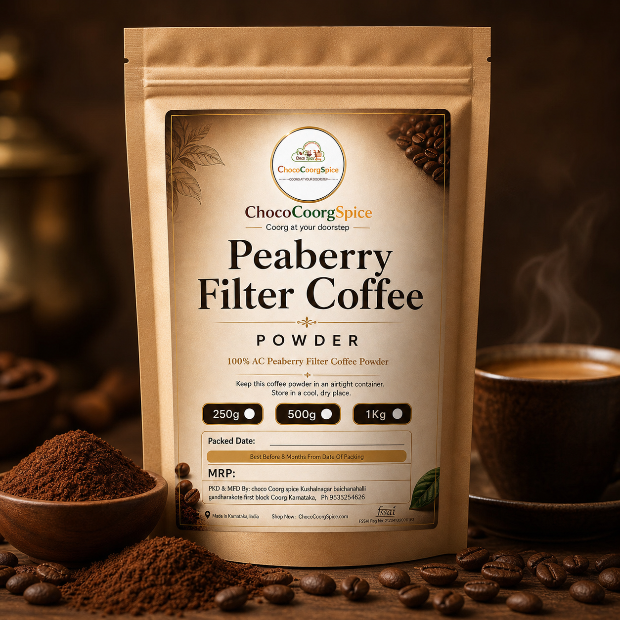 Peaberry Filter Coffee powder - Coorg Coffee - Without Chicory Mix