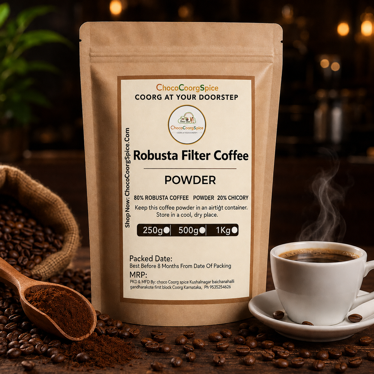 Robusta Filter Coffee Powder With Chicory 20% - Coorg Special Robust Coffee Powder