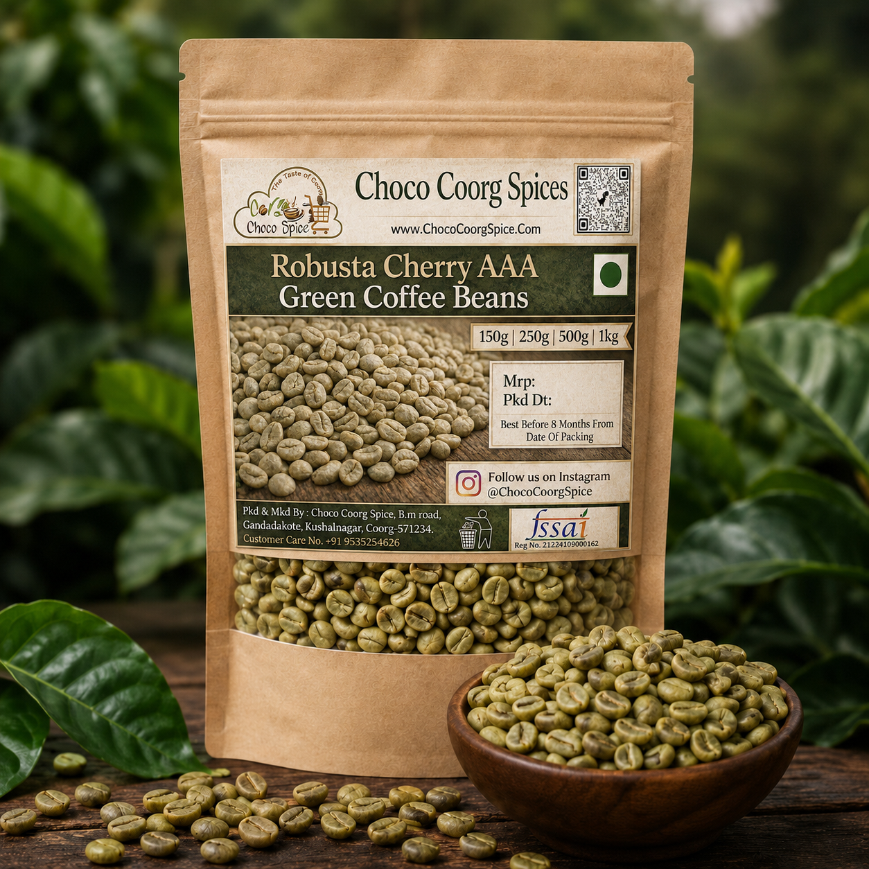 Premium Coorg Robusta Cherry AAA Green Coffee Beans