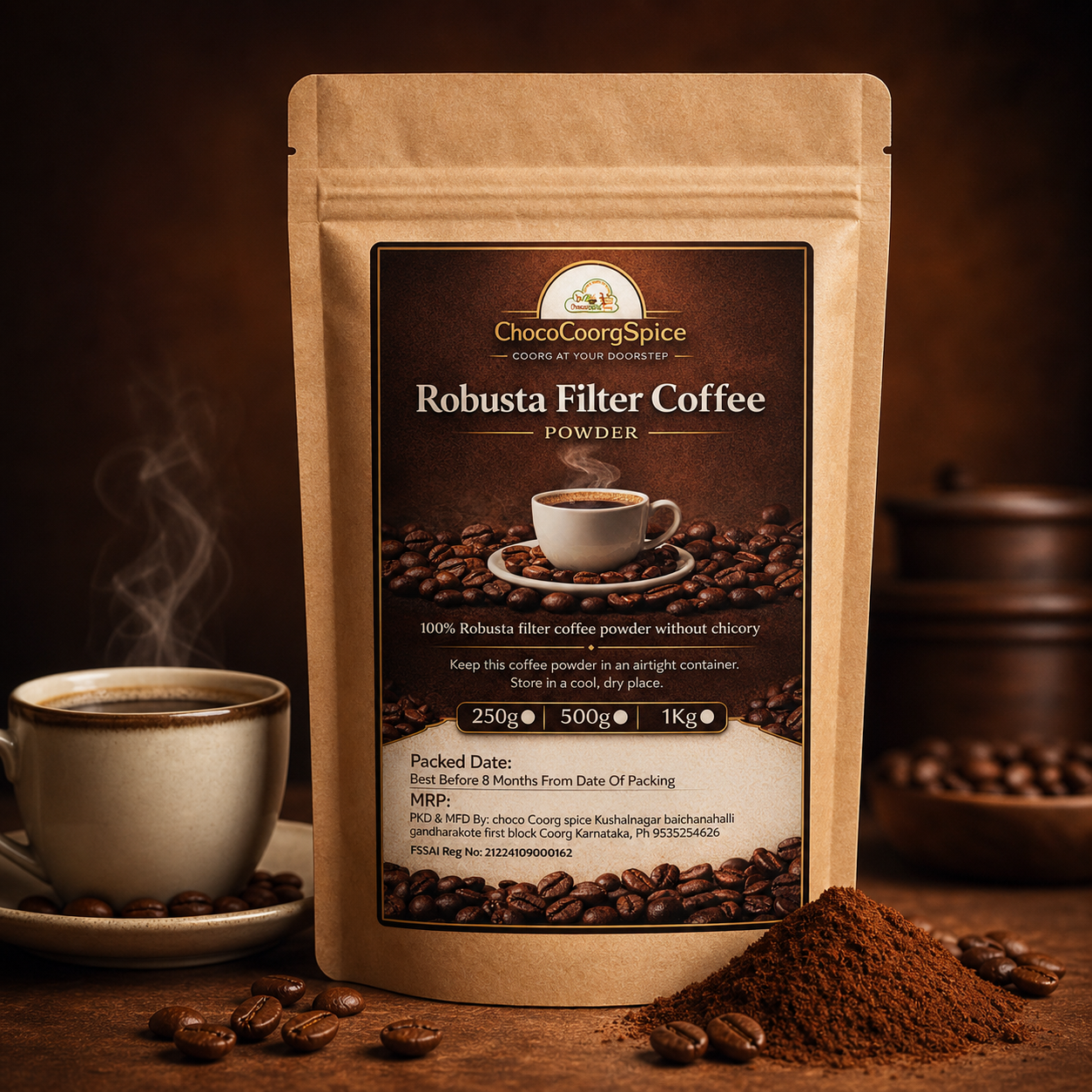Coorg Pure Robusta Filter Coffee Powder (Without Chicory) - From Coorg Coffee