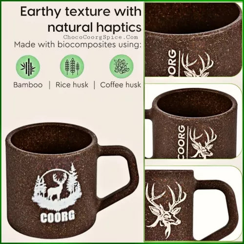 Coorg Coffee Bean Eco Mug- 200ml Unbreakable Coffee Bean Mug | Bamboo and Coffee Husk Mug